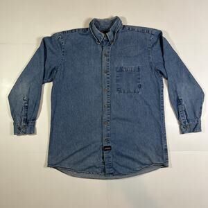 Dickies Work Shirt Mens L Denim Button Long Sleeve Workwear Blue Collar Western